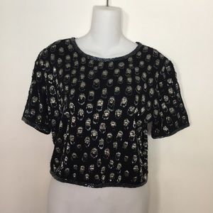 Vintage Adrienne Vittadini Beaded Wool Crop Top Size M